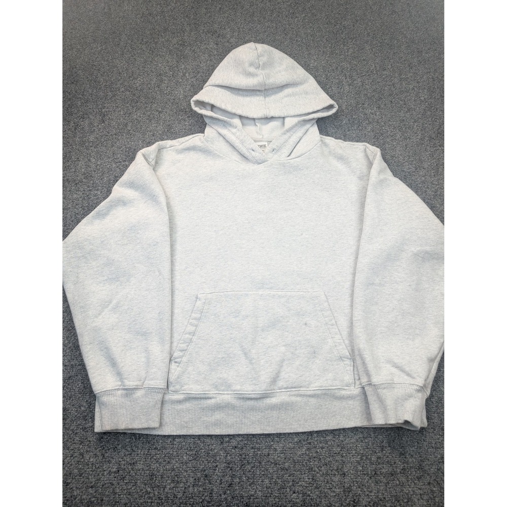 PINK Hoodie Womens Medium Gray Pullover Fleece Kangaroo Pocket Solid Sweatshirt